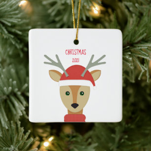 Adorno De Cerámica Navidades de renos 2021Ornamento cerámico