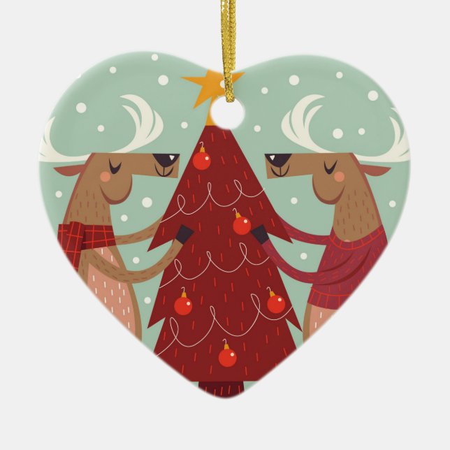 Adorno De Cerámica Navidades de renos de época (Frente)