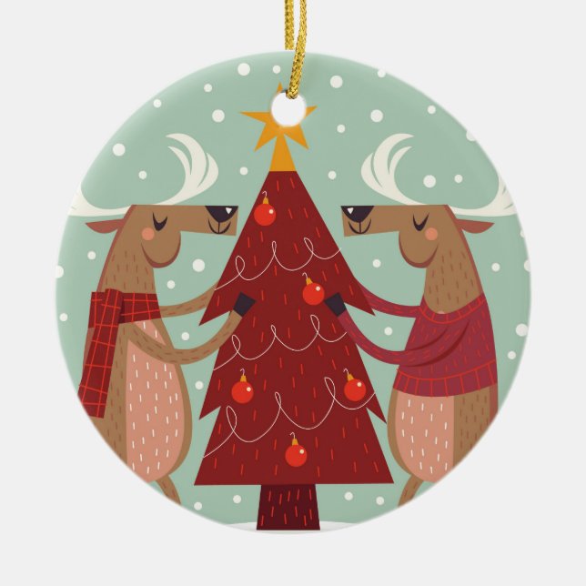 Adorno De Cerámica Navidades de renos de época (Frente)