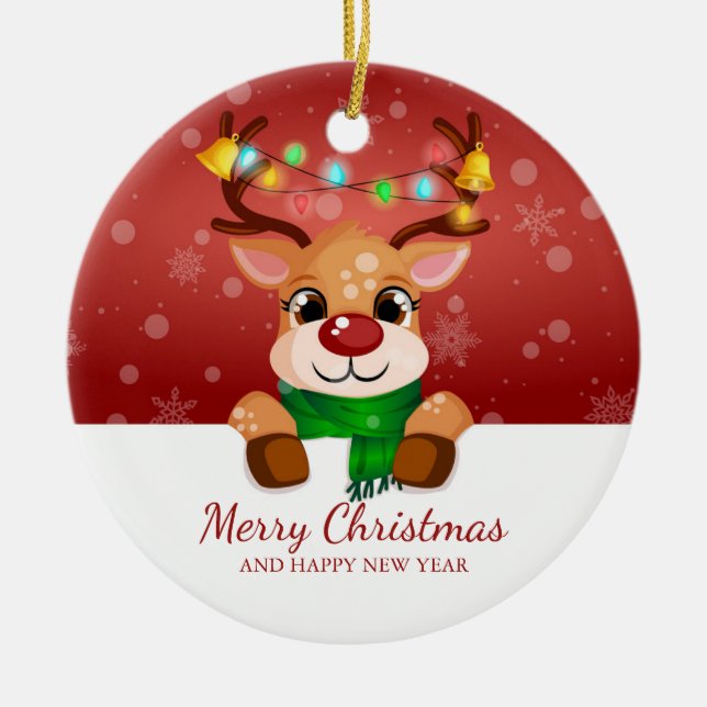 Adorno De Cerámica Navidades de renos de Peeking Cute saludan (Frente)