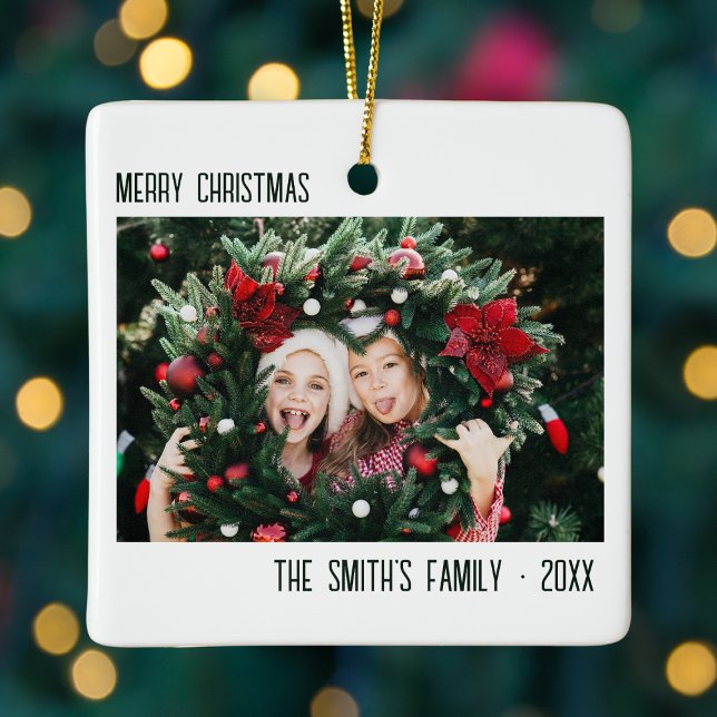 Adorno De Cerámica Navidades de retrato fotográfico mínimo familiar (Minimal Family Photo Portrait Christmas Ceramic Ornament
)
