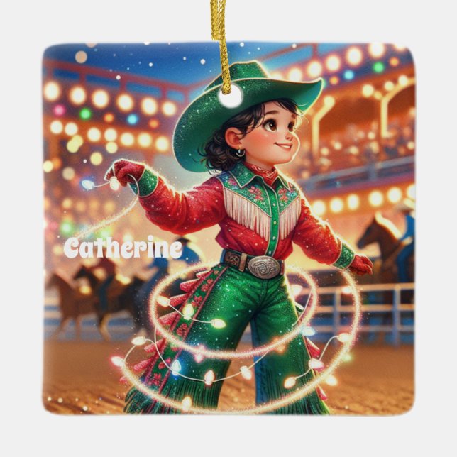 Adorno De Cerámica Navidades de Rodeo Niña Twirling (Anverso)