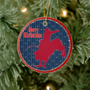 Adorno De Cerámica Navidades de Rodeo Occidental de Cowboy Bull Ridin
