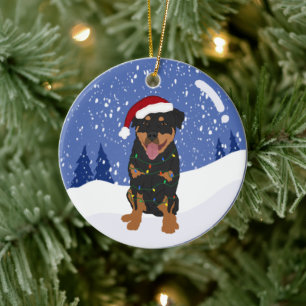 Adorno De Cerámica Navidades de Rottweiler