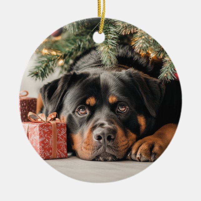 Adorno De Cerámica Navidades de Rottweiler (Frente)