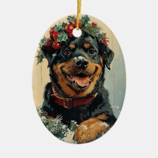 Adorno De Cerámica Navidades de Rottweiler (Frente)
