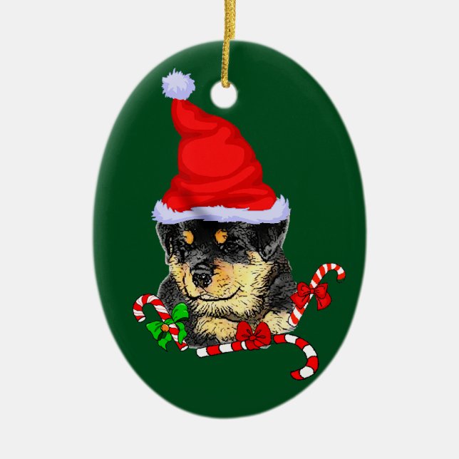 Adorno De Cerámica Navidades de Rottweiler Puppy (Frente)