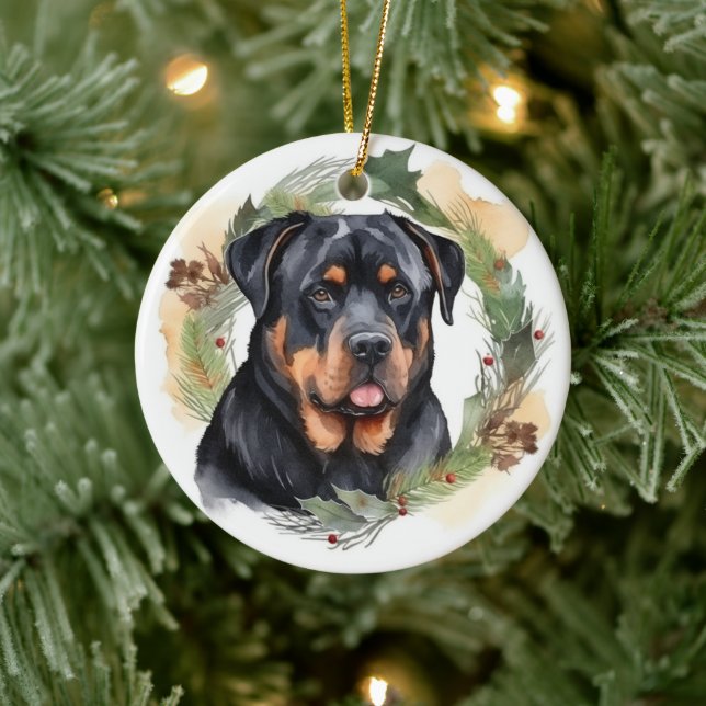 Adorno De Cerámica Navidades de Rottweiler Wreath Festimes Pup (Árbol)