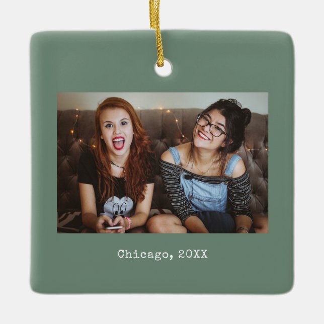 Adorno De Cerámica Navidades de Sage Green Photo Keepsake (Anverso)