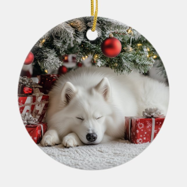 Adorno De Cerámica Navidades de Samoyed (Frente)