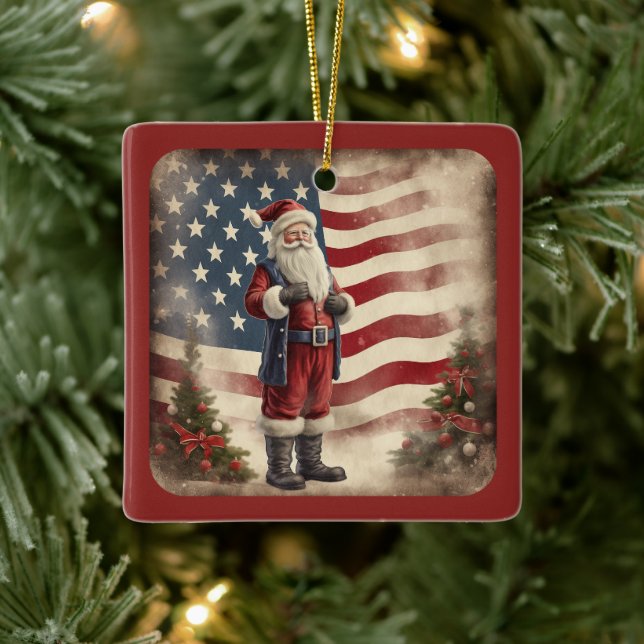 Adorno De Cerámica Navidades de Santa Bandera de Estados Unidos (Árbol)