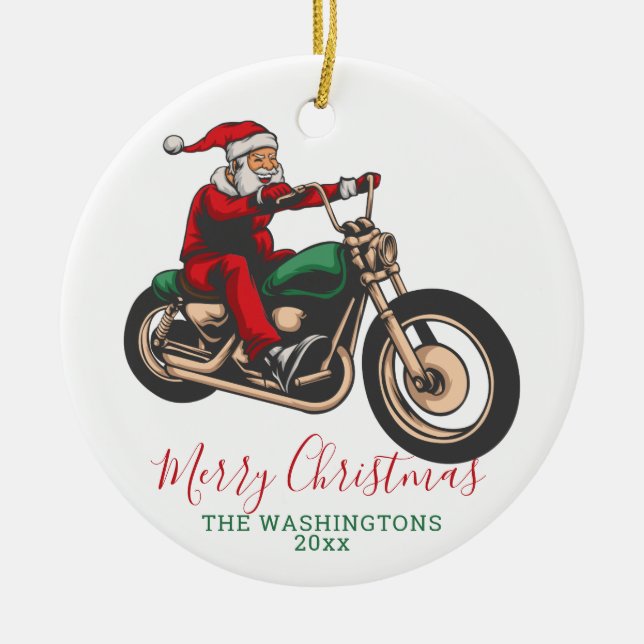 Adorno De Cerámica Navidades de Santa Biker personalizados (Frente)