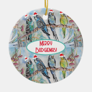 Adorno De Cerámica Navidades de Santa Budgie Pájaro de pintura acuáti
