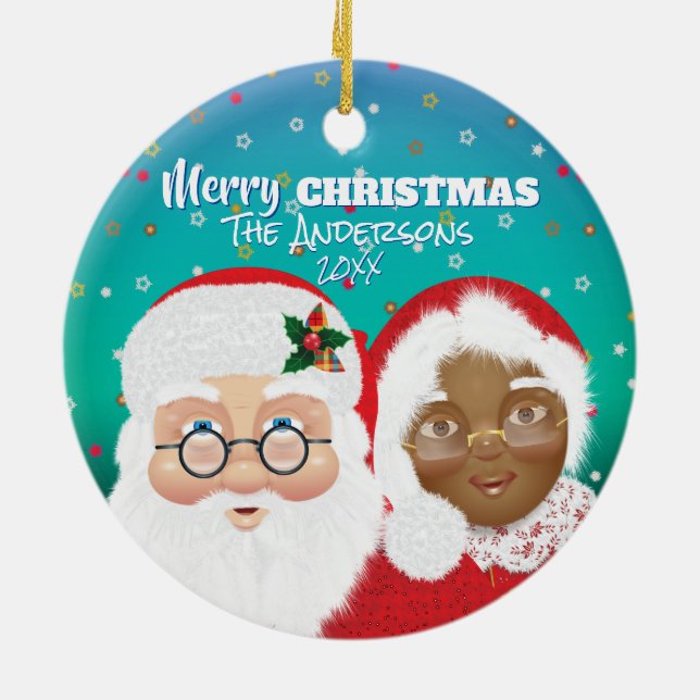 Adorno De Cerámica Navidades de Santa Claus Biracial (Atrás)