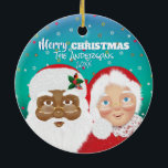 Adorno De Cerámica Navidades de Santa Claus Biracial<br><div class="desc">Santa y la Sra. Claus son Merry y Bright.</div>
