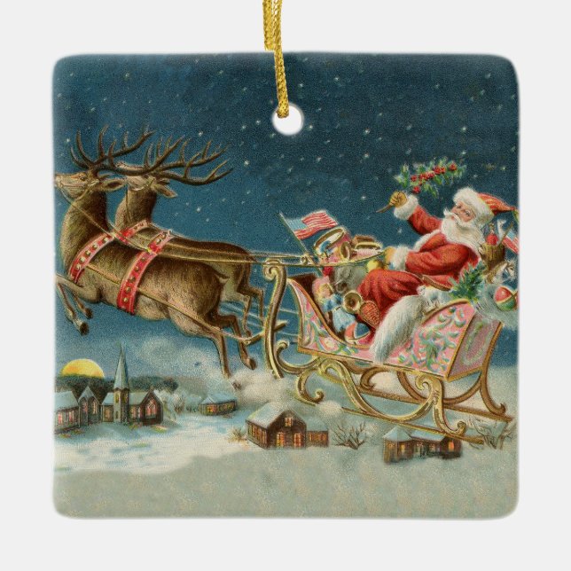 Adorno De Cerámica Navidades de Santa Claus Renos de la Antigüedad de (Anverso)
