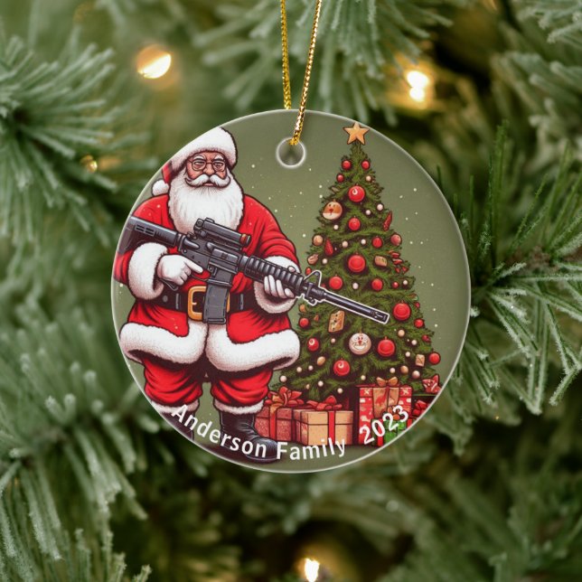 Adorno De Cerámica Navidades de Santa Claus y AR-15 personalizados (Árbol)