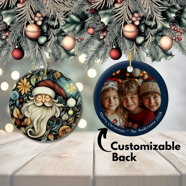 Adorno De Cerámica Navidades de Santa  con encanto de personalizable (Customizable Charming Vintage Santa Christmas Ceramic Ornament)