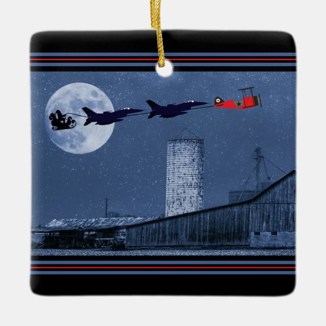 Adorno De Cerámica Navidades de Santa, F16 Jet, Red Biplane (Anverso)