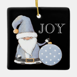 Adorno De Cerámica Navidades de Santa Gnome JOY, Name & Date Square