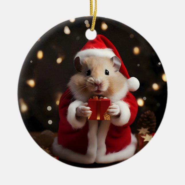 Adorno De Cerámica Navidades de Santa Hamster (Frente)