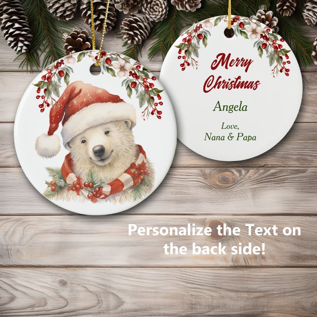 Adorno De Cerámica Navidades de Santa Hat Polar Bear Holly Berries (Subido por el creador)