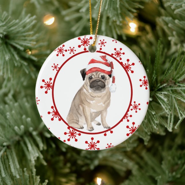 Adorno De Cerámica Navidades de Santa Hat Pug (Árbol)