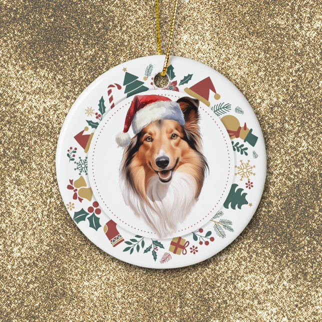 Adorno De Cerámica Navidades de Santa Hat Shetland Sheepdog Wreath (Subido por el creador)