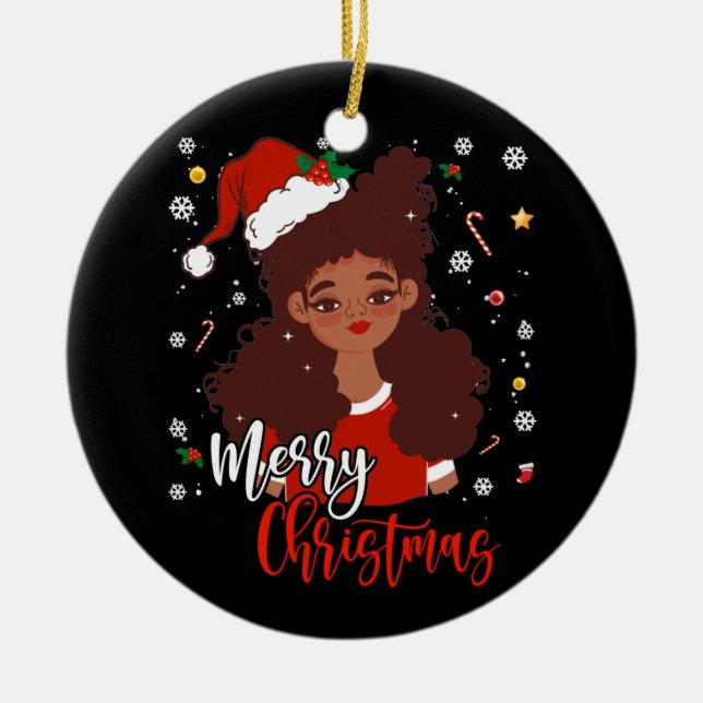 Adorno De Cerámica Navidades de Santa Hat Shirt Black African (Frente)