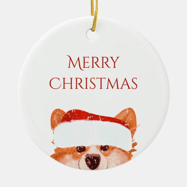 Adorno De Cerámica Navidades de Santa Naranja Corgi (Frente)