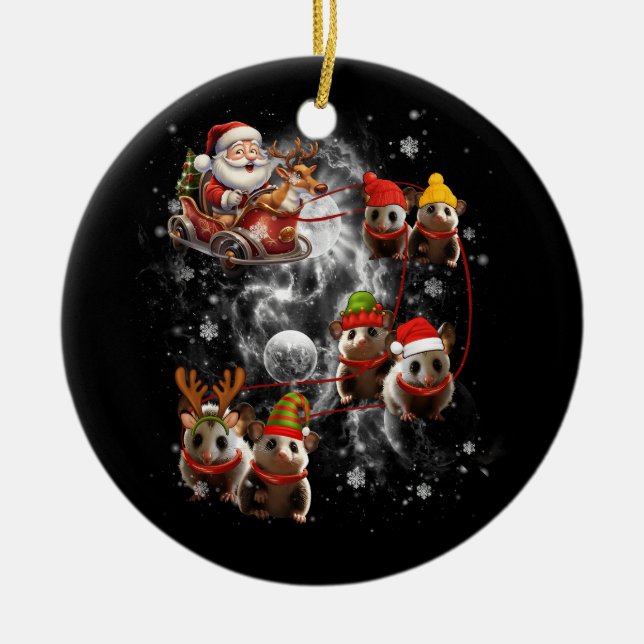 Adorno De Cerámica Navidades de Santa Riding Opossum Reindeer Sleigh (Frente)