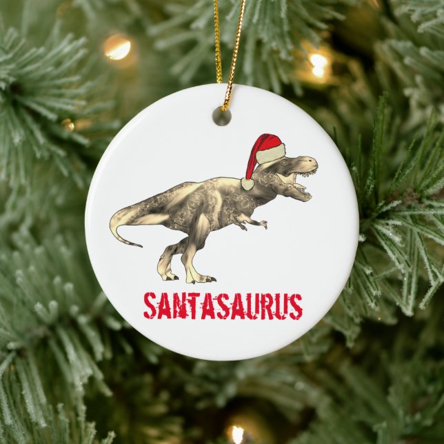 Adorno De Cerámica Navidades de Santa Saurus Dinosaur Scary T Rex Elf (Árbol)