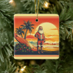 Adorno De Cerámica Navidades de Santa Surfing Retro Beach personaliza<br><div class="desc">Presentamos nuestro Ornamento de Árbol de Navidad Santa y Surfboard Retro Surfing Beach! Sumérjase en el espíritu de las vacaciones con una pizca de magia navideña vintage y vibraciones costeras en la playa. Tanto si es un regalo para los amantes de la playa como si le añades un toque nostálgico...</div>