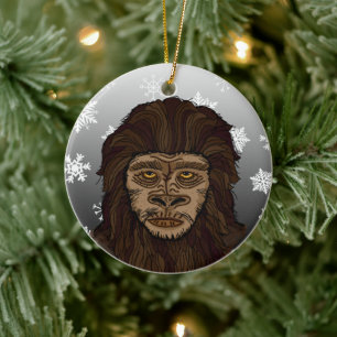 Adorno De Cerámica Navidades de Sasquatch Bigfoot y Snowflakes