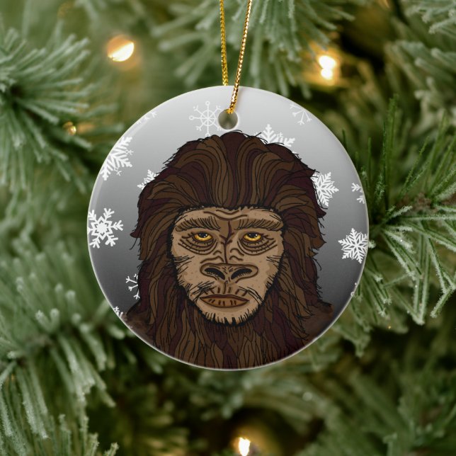 Adorno De Cerámica Navidades de Sasquatch Bigfoot y Snowflakes (Árbol)
