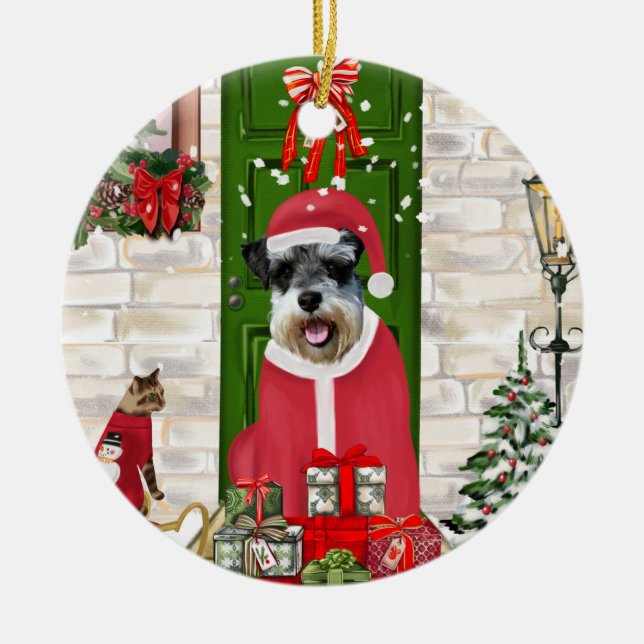 Adorno De Cerámica Navidades de Schnauzer Dog (Frente)