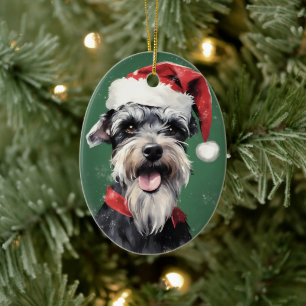 Adorno De Cerámica Navidades de Schnauzer en miniatura pintan en arco