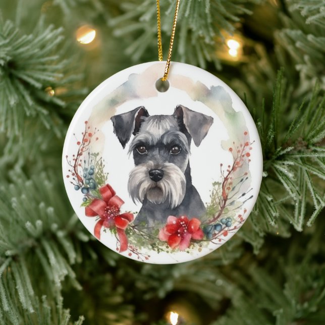 Adorno De Cerámica Navidades de Schnauzer Wreath Festimes Pup (Árbol)