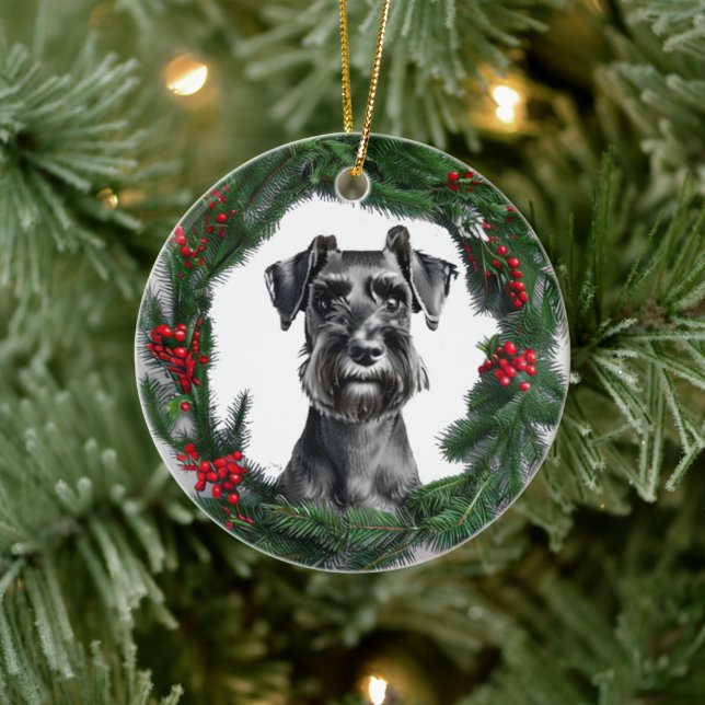 Adorno De Cerámica Navidades de Schnauzer Wreath Ornament (Árbol)