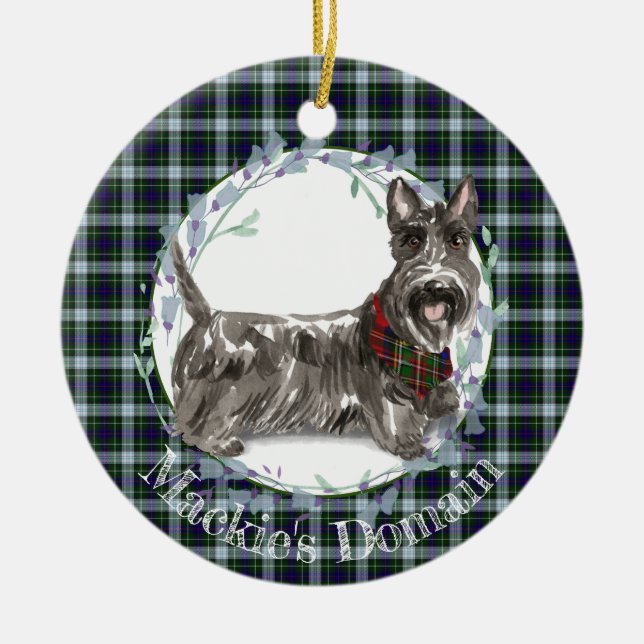 Adorno De Cerámica Navidades de Scottie Dog Tartan (Frente)