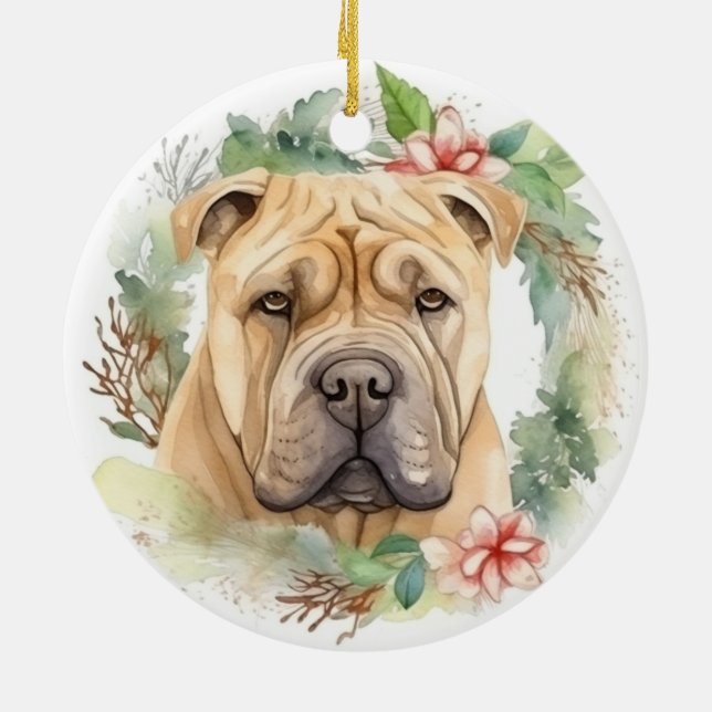 Adorno De Cerámica Navidades de Shar Pei Wreath Festimes Pup (Atrás)