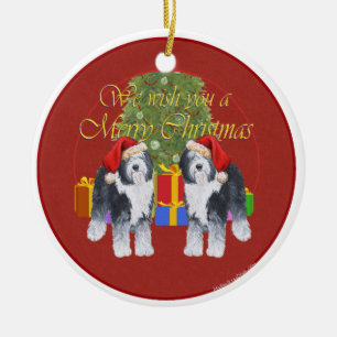 Adorno De Cerámica Navidades de Sheepdog ingleses viejos