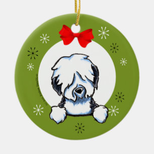 Adorno De Cerámica Navidades de Sheepdog ingleses viejos clásicos