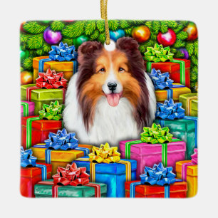 Adorno De Cerámica Navidades de Sheltie - Regalos abiertos
