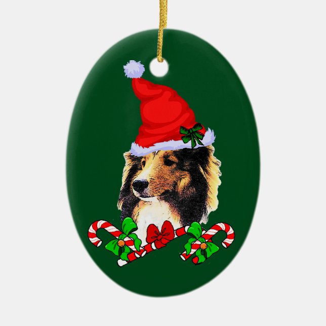 Adorno De Cerámica Navidades de Shetland Sheepdog (Frente)