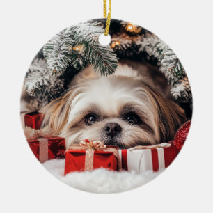 Adorno De Cerámica Navidades de Shih Tzu