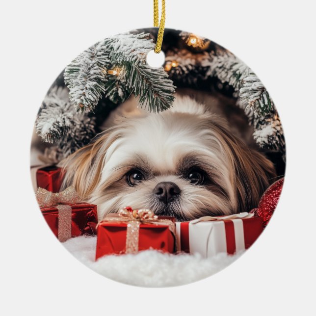 Adorno De Cerámica Navidades de Shih Tzu (Frente)