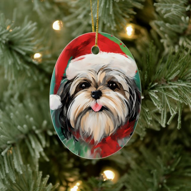 Adorno De Cerámica Navidades de Shih Tzu pinchan arte (Árbol)
