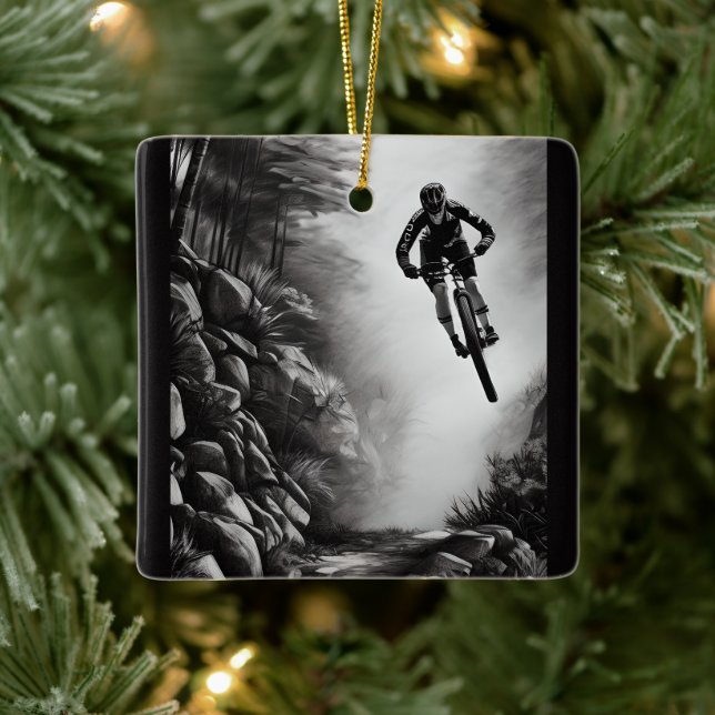 Adorno De Cerámica Navidades de sketch de lápiz de ciclismo de montañ (Árbol)