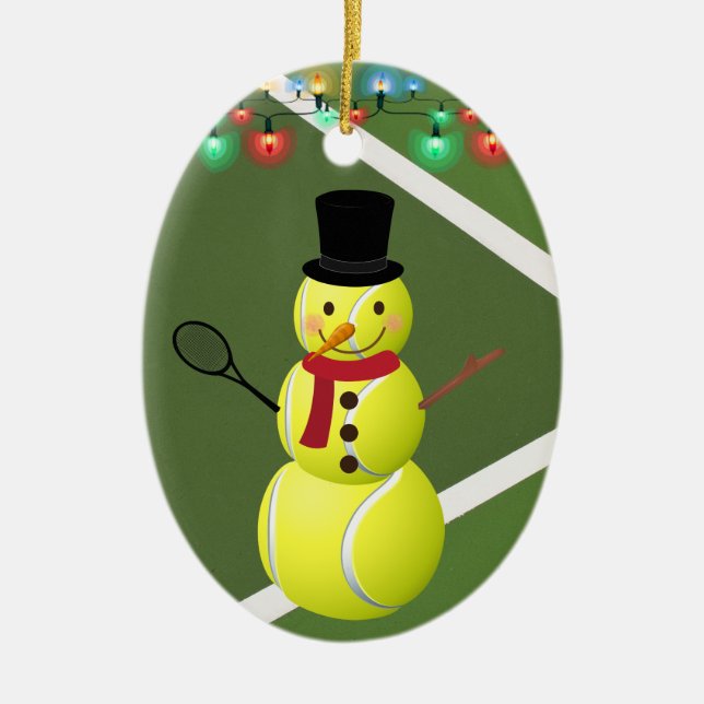 Adorno De Cerámica Navidades de Snowman, bolas de tenis personalizada (Frente)